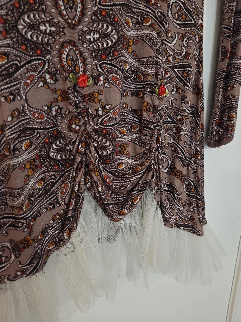 Girls' Paisley Long-Sleeve Tulle-Hem Dress - 10